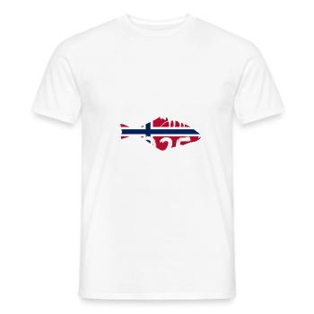 Norway 2025 Halibut with mountains and moose fishing - Men's T-Shirt - white - Front - AI Model Male 178 dark (178cm)