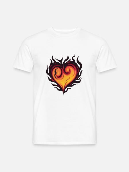 Hjärta, Flamma, Brand, Kärlek - T-shirt herr - vit