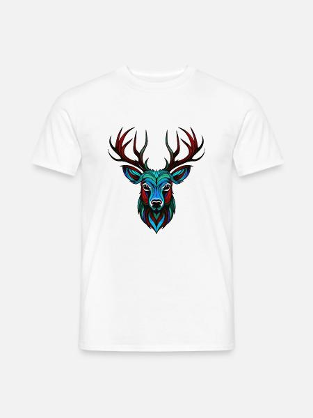 Hirsch Porträt Bunt - Männer T-Shirt - Weiß