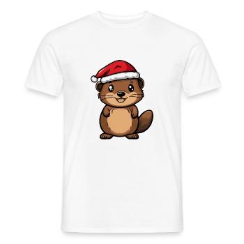 Castor Noël Mignon - T-shirt homme - blanc - Devant - AI Model Male 178 dark (178cm)