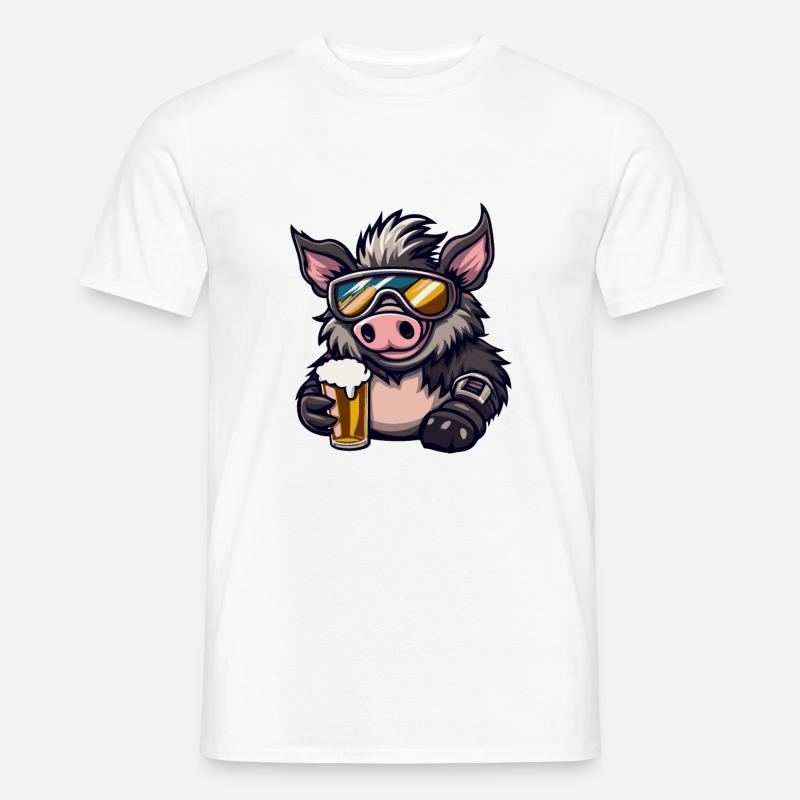 Schwein Ski Bier Wildschwein - Männer T-Shirt - Weiß