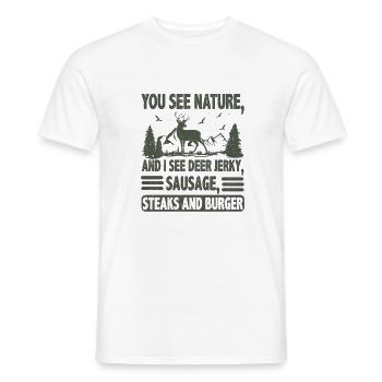 Geschenke Siehe Deer Jerky Sausage Steaks Burger - Männer T-Shirt - Weiß - Vorne - AI Model Male 178 dark (178cm)