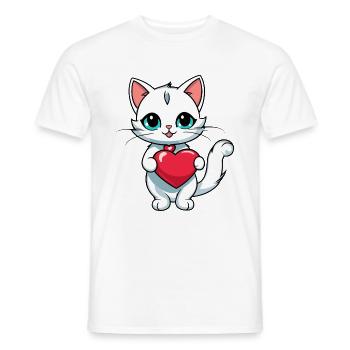Katze Herz - Valentinstag - Männer T-Shirt - Weiß - Vorne - AI Model Male 178 dark (178cm)