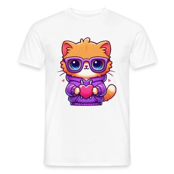 Chat cool en lunettes de soleil avec cœur - T-shirt homme - blanc - Devant - AI Model Male 178 dark (178cm)
