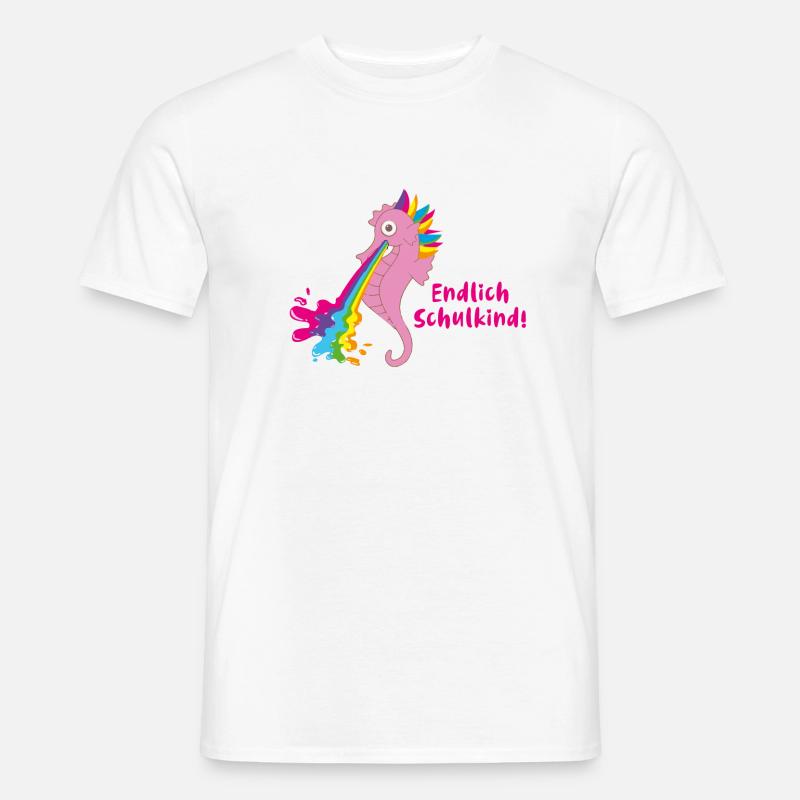 endlich schulkind,seepferdchen,regenbogen,kotzen - Männer T-Shirt - Weiß
