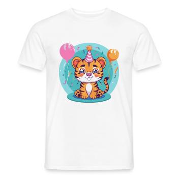 Tiger Birthday Comic - Men's T-Shirt - white - Front - AI Model Male 178 dark (178cm)
