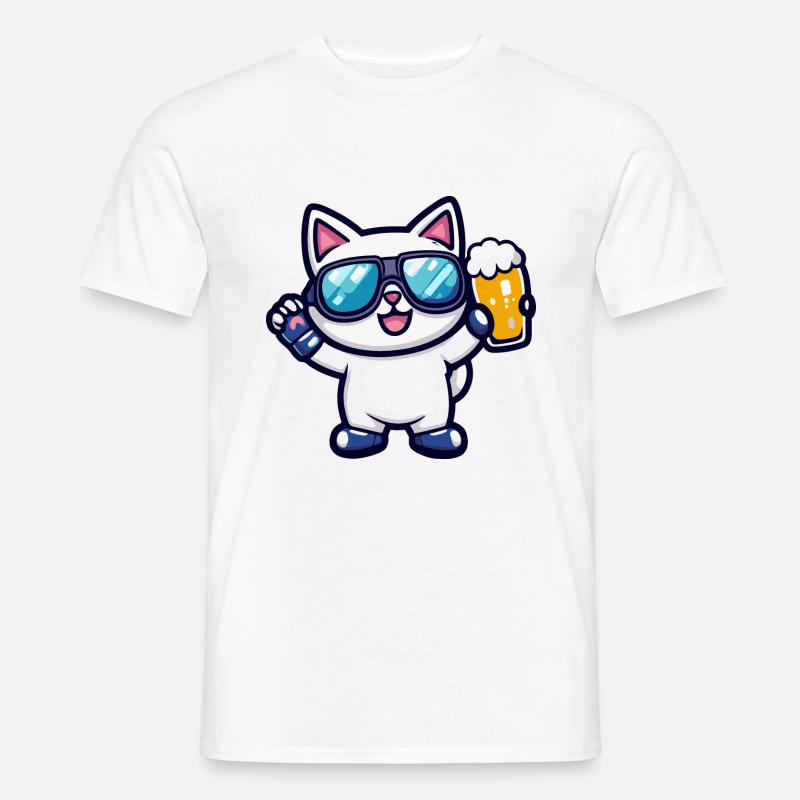Katze Ski Bier - Männer T-Shirt - Weiß