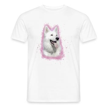white shepherd,shepherd,dog,graffiti,pink - Men's T-Shirt - white - Front - AI Model Male 178 dark (178cm)