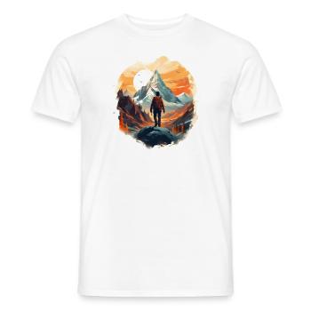 hiker, mountain, nature, summit, sun, forest, walk - Men's T-Shirt - white - Front - AI Model Male 178 dark (178cm)