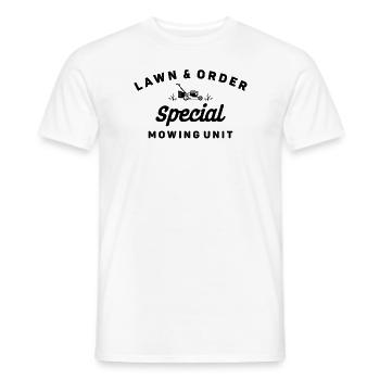 Lawn & Order Special Mowing Unit Funny Landscaper - Men's T-Shirt - white - Front - AI Model Male 178 dark (178cm)