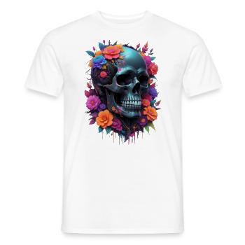 Cyberpunk Skull with Flowers - Men's T-Shirt - white - Front - AI Model Male 178 dark (178cm)