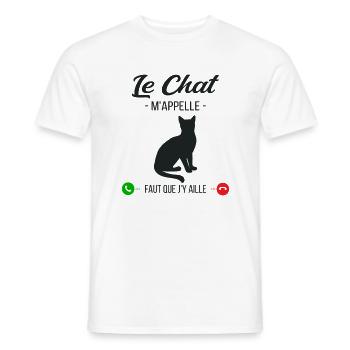 Le Chat M'appelle Faut Que J'y Aille - T-shirt homme - blanc - Devant - AI Model Male 178 dark (178cm)