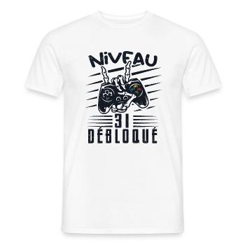 Niveau 31 Débloqué | cadeau de joueur - T-shirt homme - blanc - Devant - AI Model Male 178 dark (178cm)