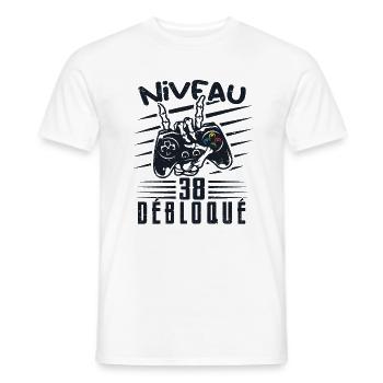 Niveau 38 Débloqué | cadeau de joueur - T-shirt homme - blanc - Devant - AI Model Male 178 dark (178cm)