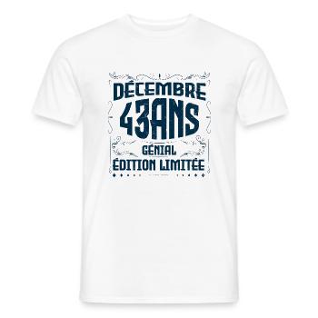 DÉCEMBRE 43 Ans | Édition limitée - T-shirt homme - blanc - Devant - AI Model Male 178 dark (178cm)