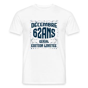 DÉCEMBRE 62 Ans | Édition limitée - T-shirt homme - blanc - Devant - AI Model Male 178 dark (178cm)