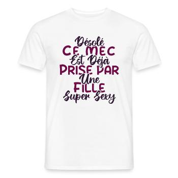 Ce mec est déjà pris par une fille super sexy - T-shirt homme - blanc - Devant - AI Model Male 178 dark (178cm)