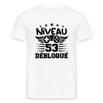 Niveau 53 débloqué - idée cadeau anniversaire - T-shirt homme - blanc - Devant - AI Model Male 178 dark (178cm)