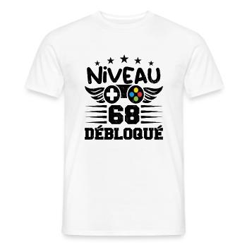 Niveau 68 débloqué - idée cadeau anniversaire - T-shirt homme - blanc - Devant - AI Model Male 178 dark (178cm)