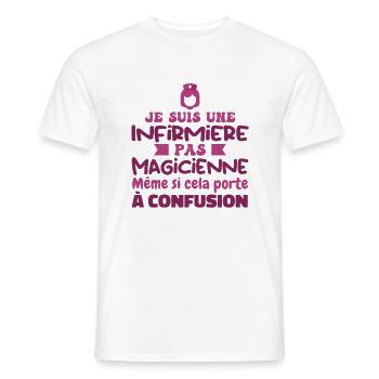 Infirmière pas Magicienne | Infirmière Humour - T-shirt homme - blanc - Devant - AI Model Male 178 dark (178cm)