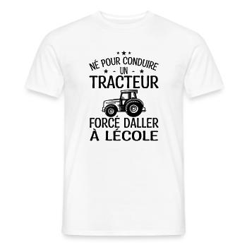 Né pour Conduire un Tracteur forcé daller à lécole - T-shirt homme - blanc - Devant - AI Model Male 178 dark (178cm)