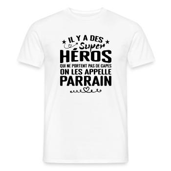 Parrain Super Héros Cadeau Humour Parrain - T-shirt homme - blanc - Devant - AI Model Male 178 dark (178cm)