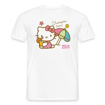Hello Kitty At The Beach Under A Sun Umbrella - Men's T-Shirt - white - Front - AI Model Male 178 dark (178cm)