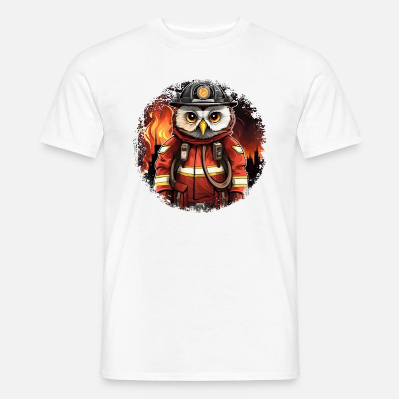 Feuerwehrfrau Eule - Männer T-Shirt - Weiß