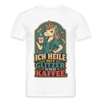 Einhorn Pflege Glitzer Kaffee Shirt - Männer T-Shirt - Weiß - Vorne - AI Model Male 178 dark (178cm)