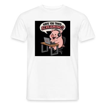 Pig at the headset desk - Men's T-Shirt - white - Front - AI Model Male 178 dark (178cm)