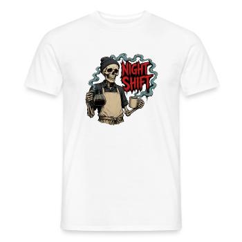 Night Shift Coffee – Barista Skeleton Night Shift - Men's T-Shirt - white - Front - AI Model Male 178 dark (178cm)