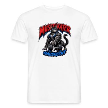 Muskelkater Hat Hausrecht – Fitness Katze - Männer T-Shirt - Weiß - Vorne - AI Model Male 178 dark (178cm)