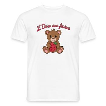 L'ours aux fraises - T-shirt homme - blanc - Devant - AI Model Male 178 dark (178cm)