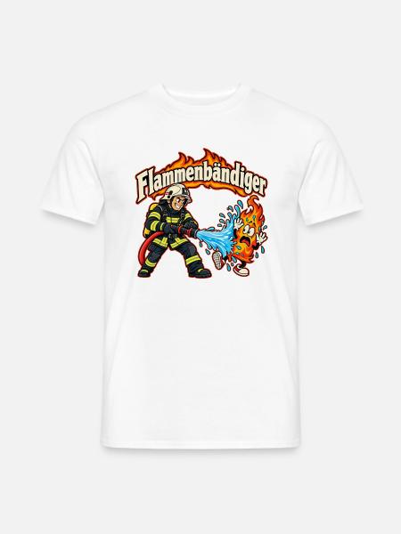 Flammenbändiger – Feuerwehr mit Humor - Männer T-Shirt - Weiß