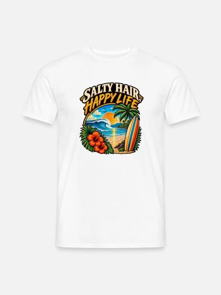 Salty Hair Happy Life – Vintage Surf - Männer T-Shirt - Weiß