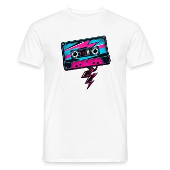 B-Seite: Retro-Kassette und Musikstrahl - Männer T-Shirt - Weiß - Vorne - AI Model Male 178 dark (178cm)