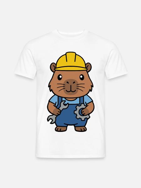 Niedlicher Capybara-Ingenieur-Maskottchen-Standardentzeichner - Männer T-Shirt - Weiß