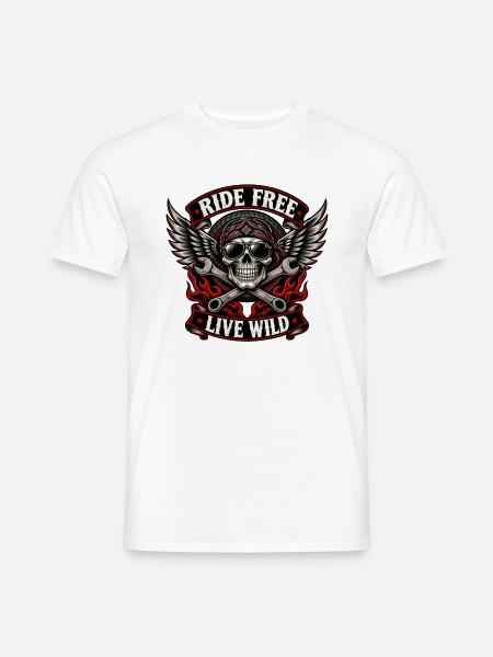 Ride Free Live Wild Skull - Männer T-Shirt - Weiß