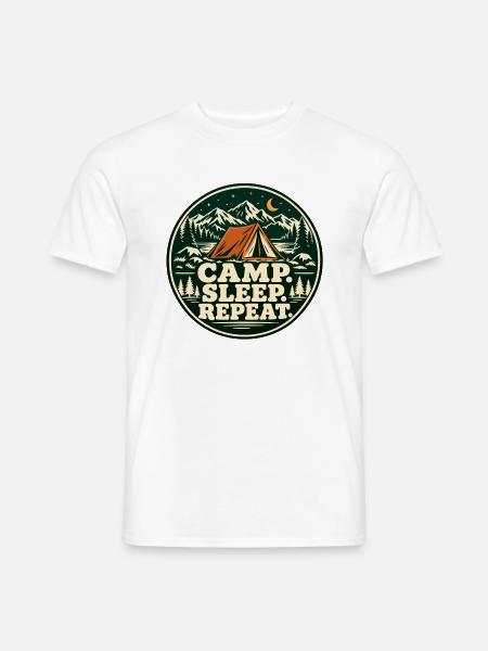 Camp. Sleep. Repeat. – Retro-Campingabzeichen - Männer T-Shirt - Weiß