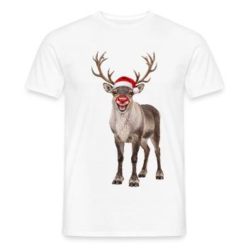 Rentier mit Weihnachtsmütze Rudolf - Männer T-Shirt - Weiß - Vorne - AI Model Male 178 dark (178cm)