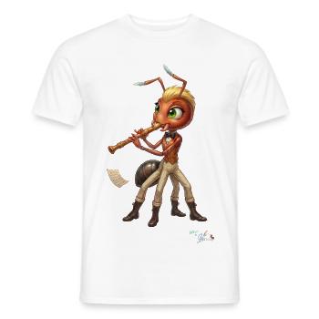 Ameise MALÚ mit Flöte | Witziges Musiker Geschenk - Männer T-Shirt - Weiß - Vorne - AI Model Male 178 dark (178cm)