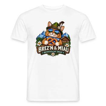 Bayerische Katze Brezn & Miau – Volksfest Shirt - Männer T-Shirt - Weiß - Vorne - AI Model Male 178 dark (178cm)