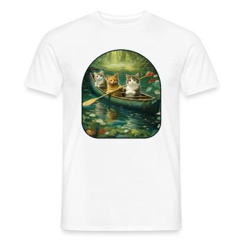 Balade en canoë chats pataugeant dans un champignon - T-shirt homme - blanc - Devant - AI Model Male 178 dark (178cm)