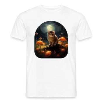 Chat de champignons au clair de lune baigné dans la lueur lunaire dans un - T-shirt homme - blanc - Devant - AI Model Male 178 dark (178cm)