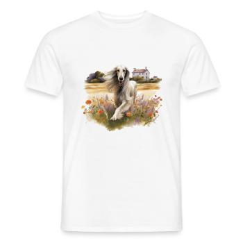 Lévrier Afghan Cottagecore Chien Chasse aux fleurs sauvages Hommes - T-shirt homme - blanc - Devant - AI Model Male 178 dark (178cm)