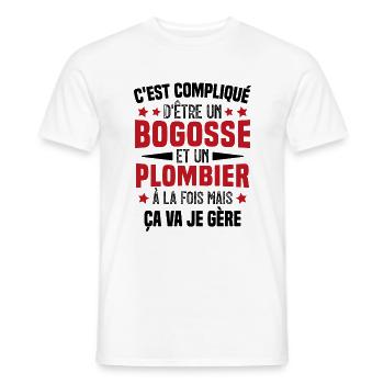Bogosse et Plombier - Cadeau Humour Plombier - T-shirt homme - blanc - Devant - AI Model Male 178 dark (178cm)