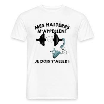 Mes halteres m'appellent faut que j'y aille - T-shirt homme - blanc - Devant - AI Model Male 178 dark (178cm)