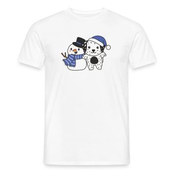 Dalmatians with snowman in winter for Christmas - Men's T-Shirt - white - Front - AI Model Male 178 dark (178cm)