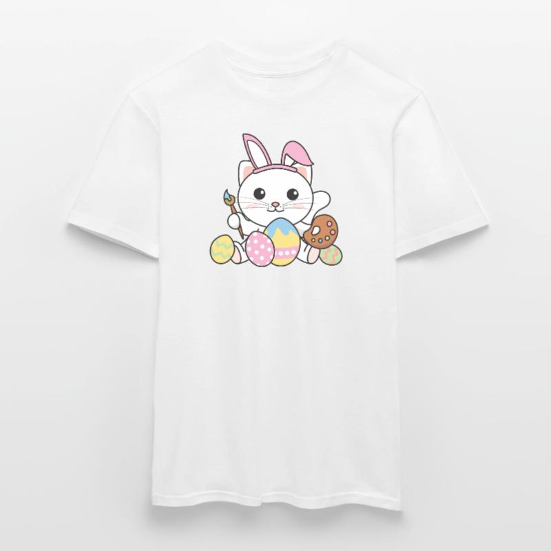 happy easter cute cat Easter with Easter eggs Men's T-shirt