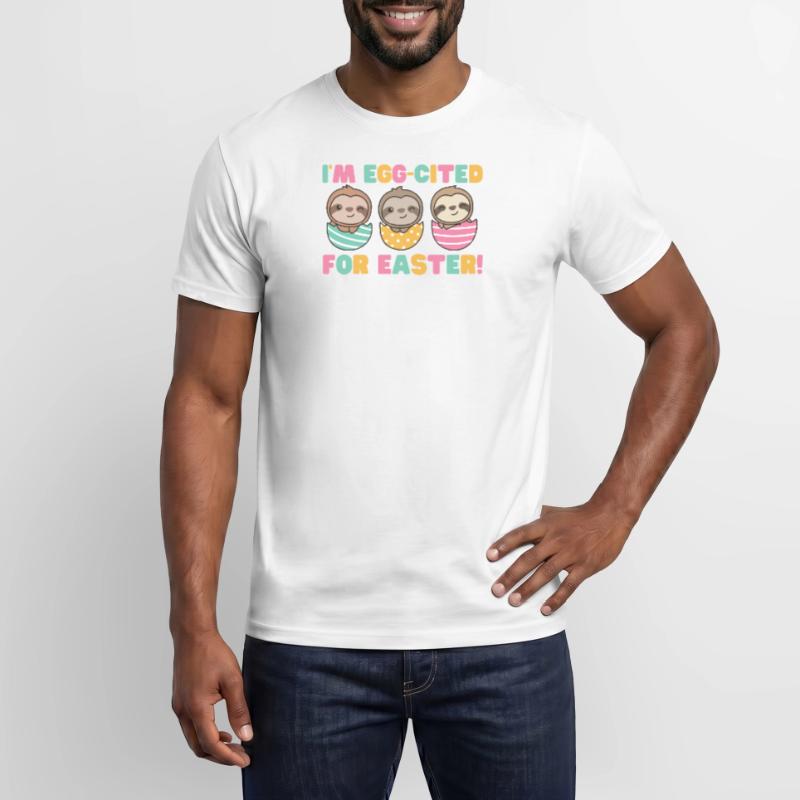 cute sloths at Easter with Easter eggs sloth Men's T-shirt